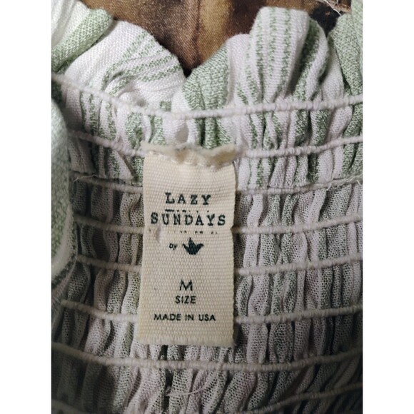 Lazy Sundays Medium Smocked Green/White Striped Smocked Crop Top, Size M - Picture 4 of 5